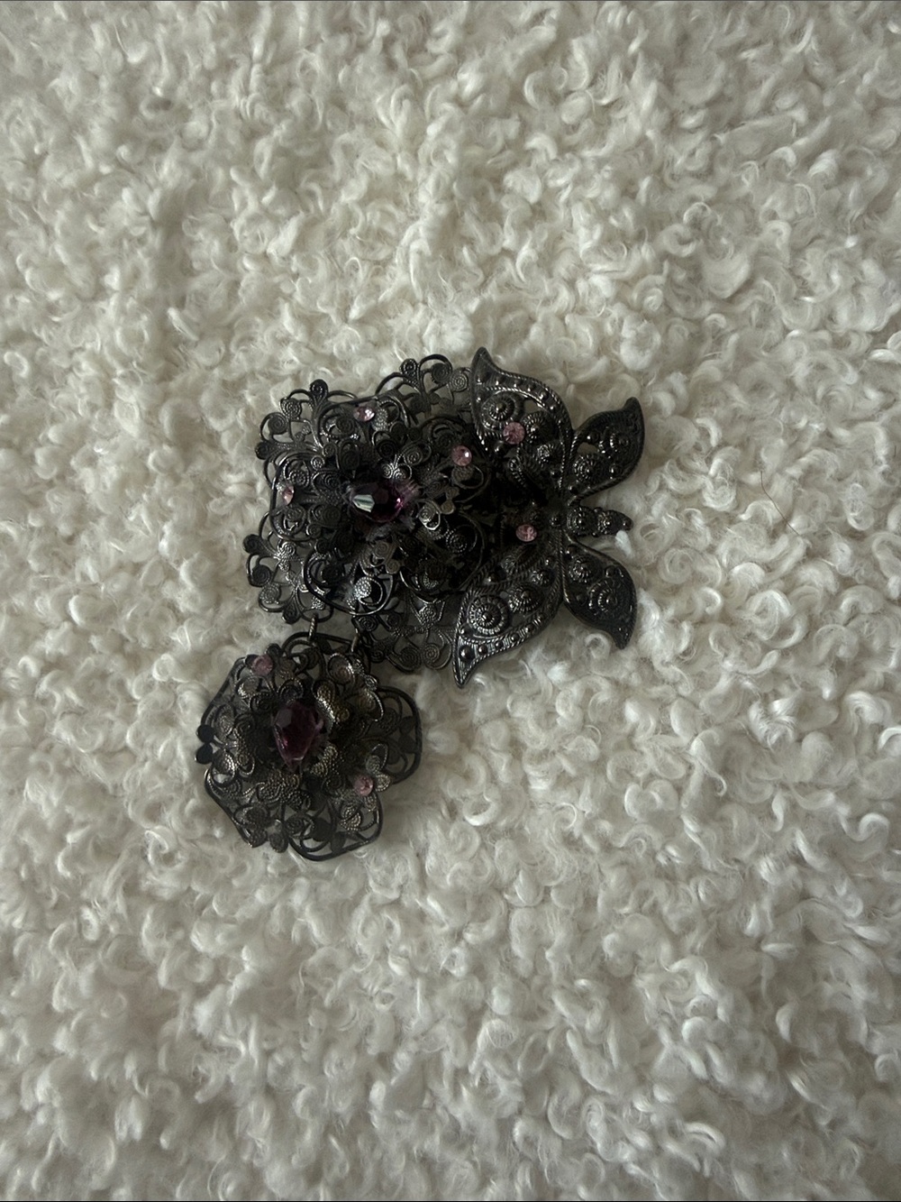 Dana Buchman Black Filigree Floral Brooch with Purple Accents